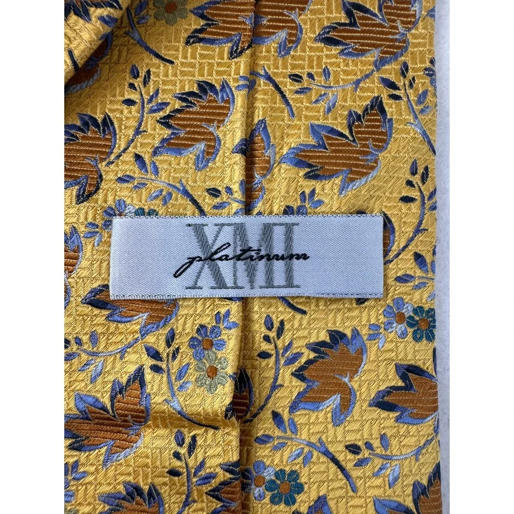 XMI Platinum Men's Gold Floral Jacquard Necktie Old Money Preppy Dress Tie